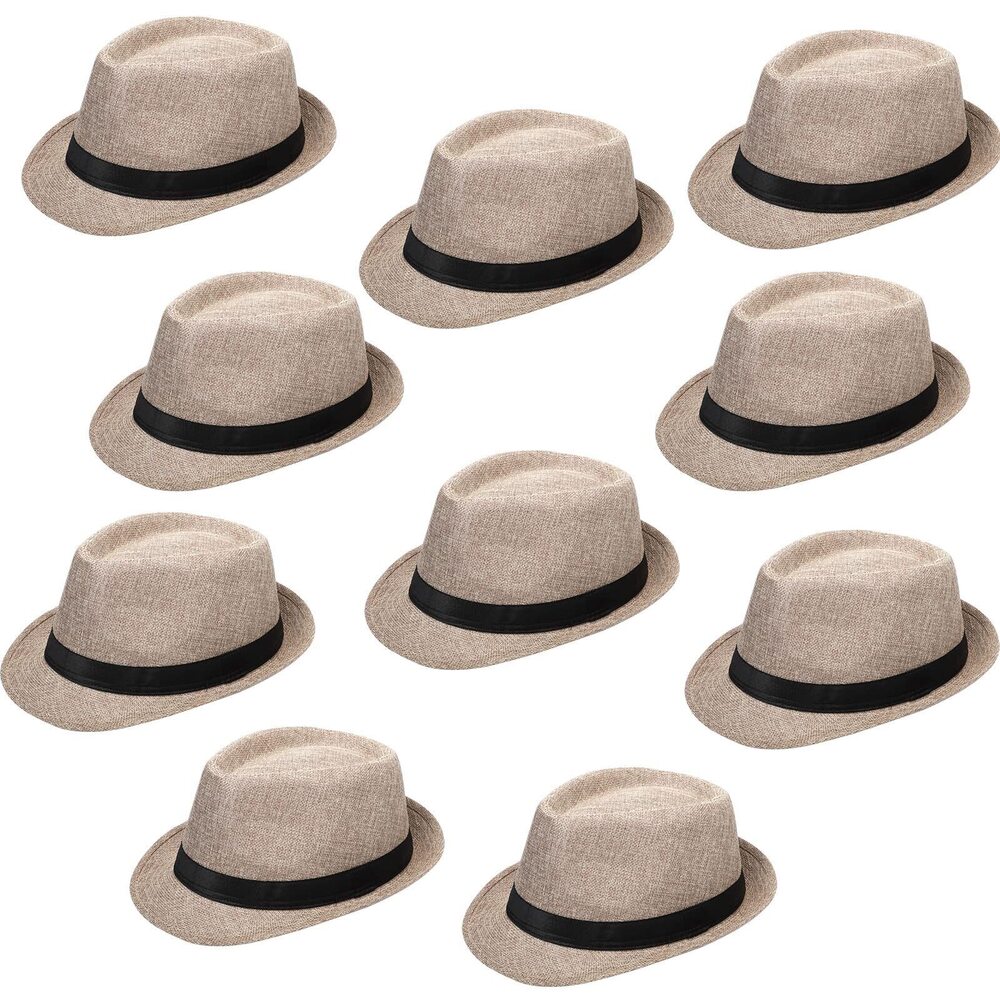 5080 10 Pack Classic Fedora Hat with Short Brim, Straw Panama Style, Party